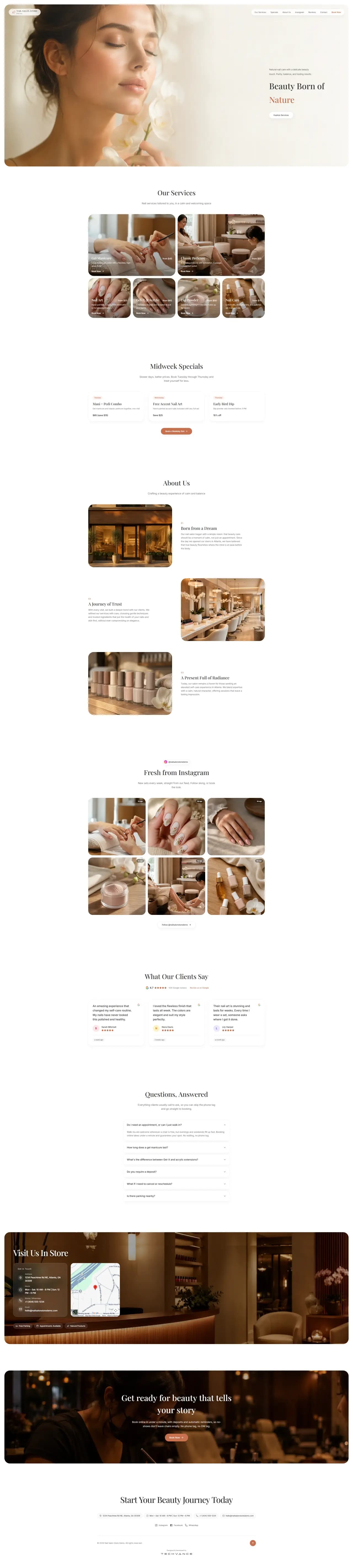 Nail salon website demo with service menu and online booking, built by TechVance