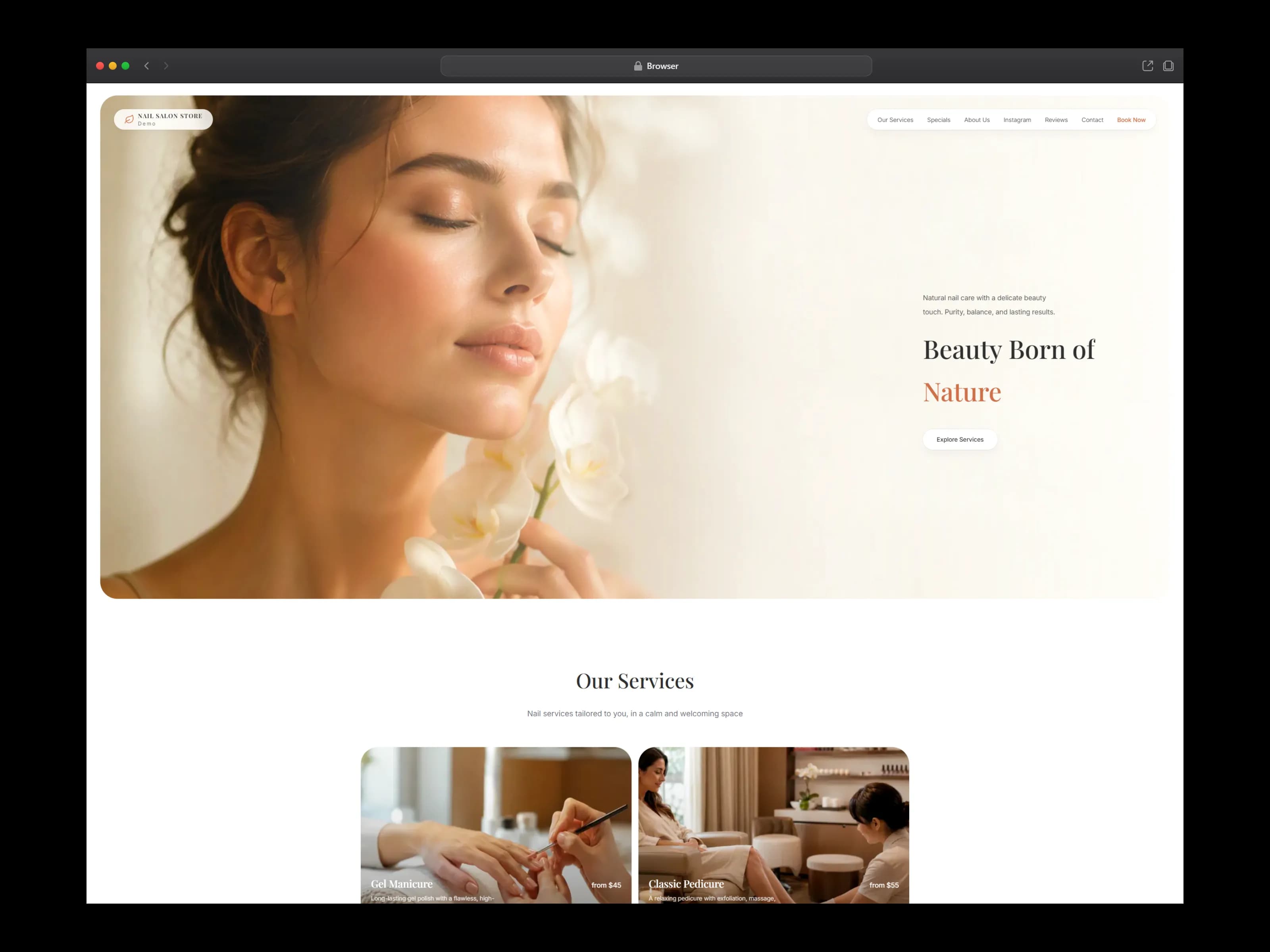 TechVance nail salon demo website concept