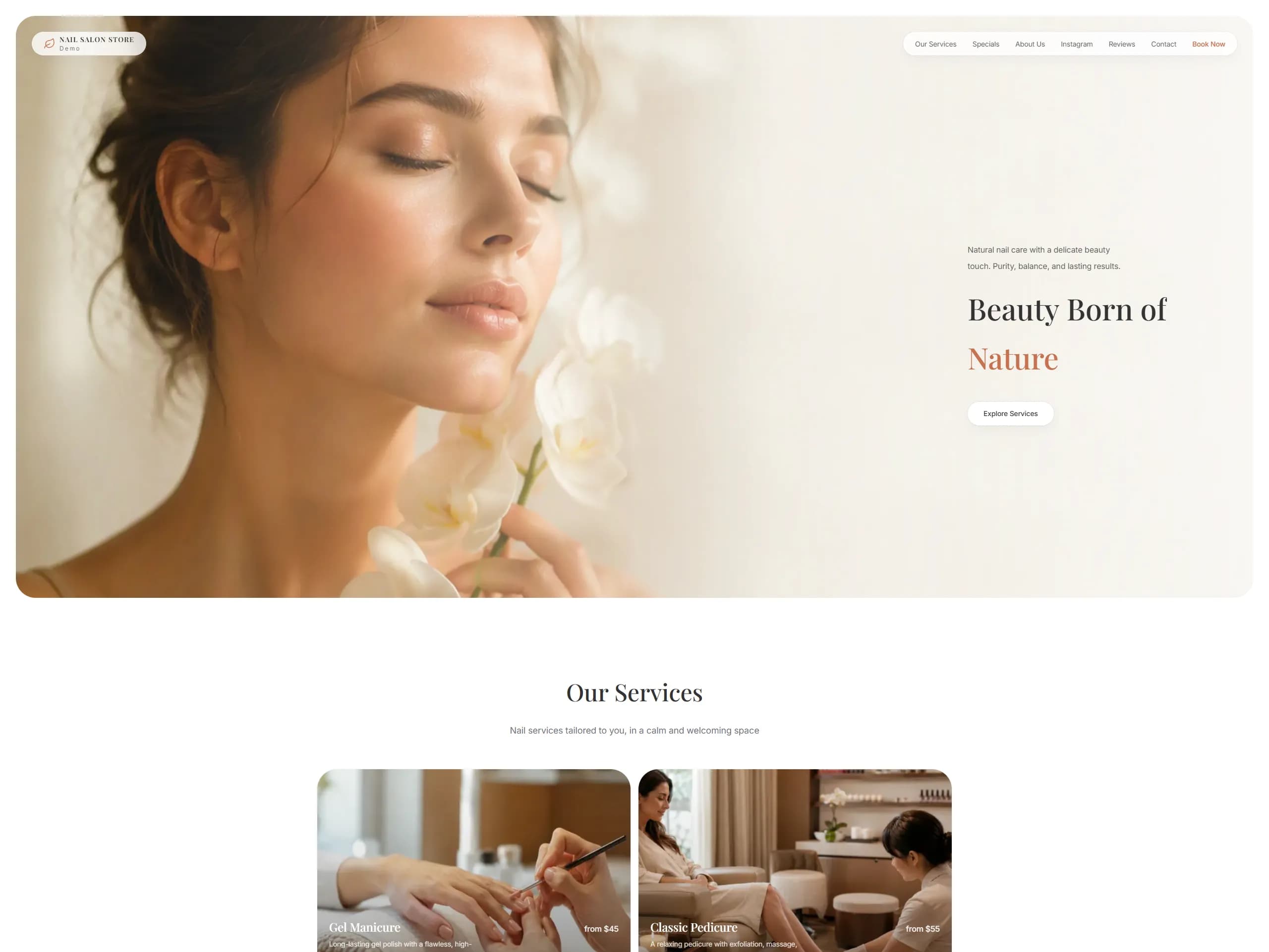 Nail salon demo website — Beauty Born of Nature